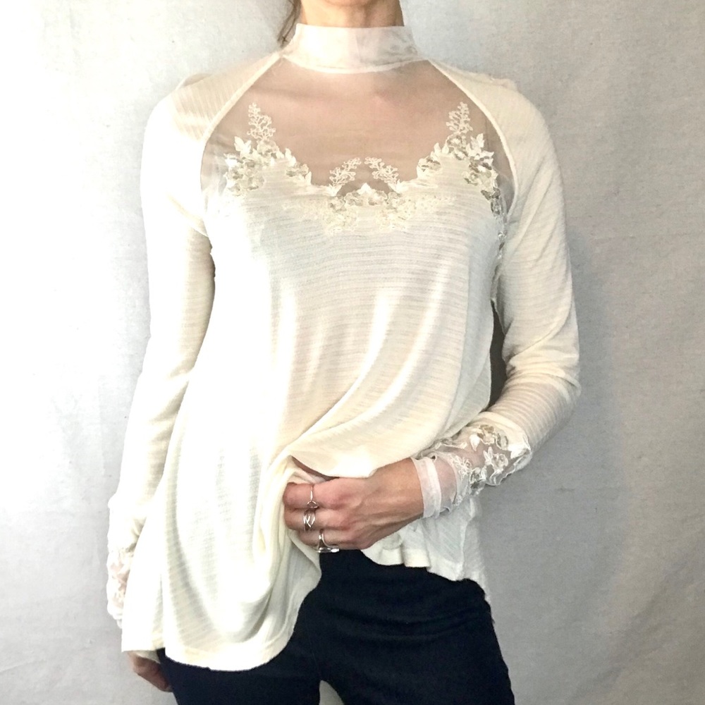 FREE PEOPLE Mesh Lace embroidered tunic top